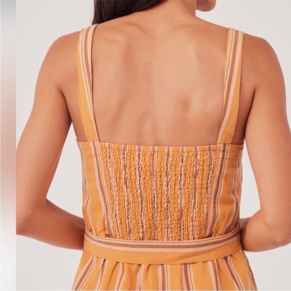 Pact Linen Blend Orange Striped Canopy Picnic Button Front Dress - Picture 9 of 9